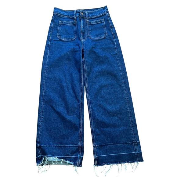 GAP Denim - Gap High Rise Stride Patch Pockets Raw Hem Wide Leg Denim Jeans, Size 26